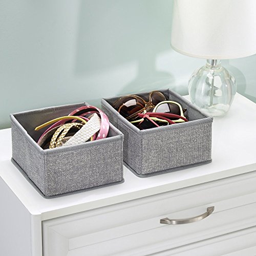Mdesign 2er-Pack Stoffbox für Schrank oder Schublade – die ideale Aufbewahrungsbox (Stoff) – flexibel verwendbare Stoffkiste – Farbe: grau - 3
