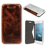 Urcover&reg; Apple iPhone 6 / 6s Handy Schutz-H&uuml;lle &ndash; ECHT LEDER Tasche &ndash; [Handgefertigt] Bookstyle Flip Case Cover mit Kartenfach | Transparente bruchsichere Schale - Rundum-Schutz Zubeh&ouml;r Farbe: Dunkel Braun