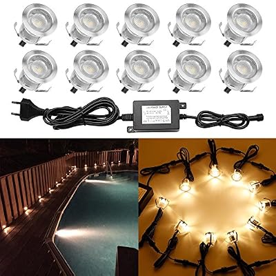 QACA Encastré Led Terrasse Bois Luminaire Kits DC 12V 0.6W, 40Lm, Basse Tension blanc chaud φ22mm étanche IP 67, Lampe Terrasse Led Encastrable pour Eclairage Extérieur, L'escalier,Patio,Piscine,Paysage (10Pcs/Pack)