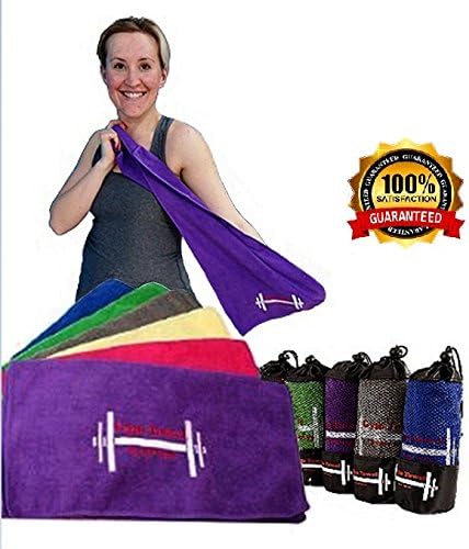 Perfect Fitness Towel - Sports Gym Absorbent Microfibre Travel Towels with Pouch - Colour: Pink, Purple, Blue, Green, Grey &amp; Yellow.