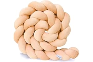 Hovoto Bettschlange Geflochten, Bettschlange, Kantenschutz Bettumrandung Knotenkissen, Seitenschläferkissen, Bettschlange Baby, Zierkissen Stillkissen, cremefarben,2.5m