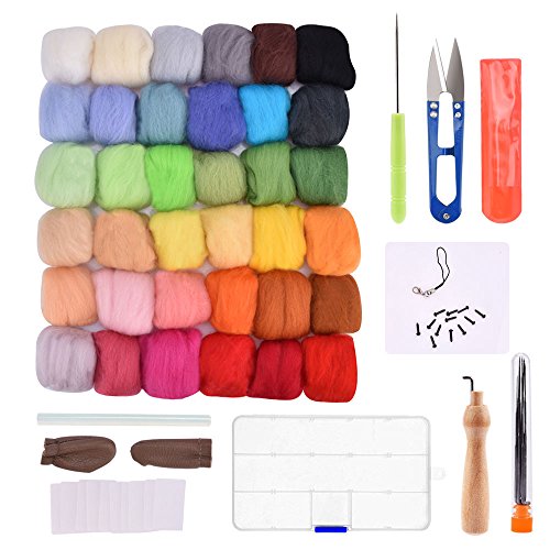 AUSHEN kit de fieltro de aguja lana de fieltro agujas de fieltrar 36 colores lana para fieltrar