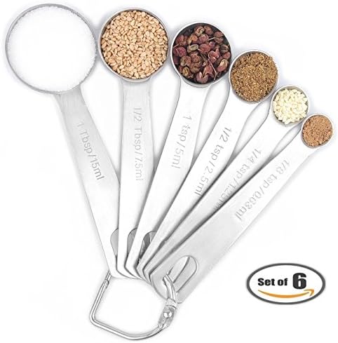 Best Stainless Steel Measuring Spoons Measuring Cups, Set of 6 for Measuring Dry and Liquid Ingredients, Home Kitchen Cooking Tool, Engrave US Metric Measurement