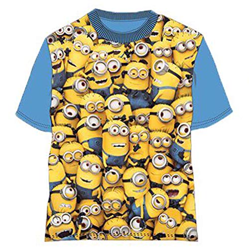 Maglietta maglia t shirt da Bambino e bambina 4 anni Minions Gang Manica Azzurra in Cotone con Licenza Universal Studios. (4 Anni 104 cm)
