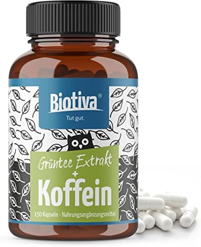 Caffeine + green tea extract 150 capsules optimal daily dose of 200mg of caffeine, 600 mg per capsule quality from Germany, guaranteed without additives, 100% vegan