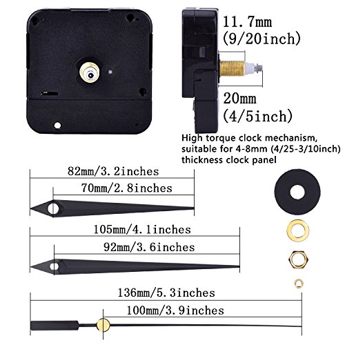 Mudder DIY Hoch Drehmoment Uhrwerk, Maximale Zifferblatte von 3/ 10 Zoll dick, Gesamtschaftlänge von 4/ 5 Zoll (Schwarz) - 2