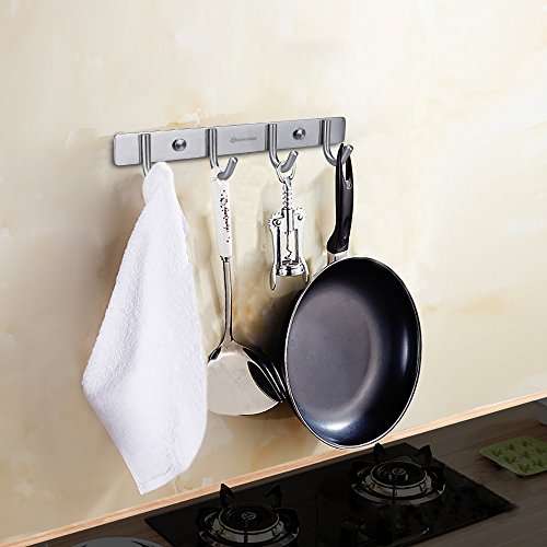 HOMEIDEAS Mantel und Kleiderhaken Rack/Schiene mit 4 Flared Tri Haken, Wandmontage Entryway Lagerung für Kleider,Handtuch,Hüte,Schals 28 cm Länge,gebürstet SUS304 Edelstahl - 6