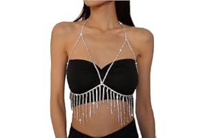 BSLVWG Party Sparkle Crystal Chest Chain Silver Bra Bikini Chain Harness Body Chain Summer Beach Nightclub Jewelry Adjustable for Women and Girls