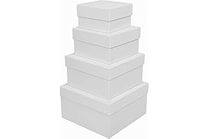 CHARMGIFTBOX 4 Pack Large Nesting Gift Boxes with Lids, 3.7"-6.4"(9-16cm) White Square Gift Box with Ribbon Assorted Sizes for Presents, Stackable Boxes for Birthday Wedding Christmas