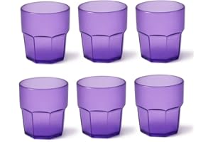 omada Design set de 6 vasos de 30 cl, bebidas o vasos largos, 12,5 cm de alto en plástico, irrompible, apilable, forma octogonal y apto para lavavajillas, línea Unglassy (6 Piezas Viola)