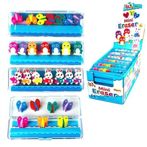 Mini Colourful Butterfly, Rabbit, Penguin Erasers (Pack of 7) by Hawkin's Bazaar