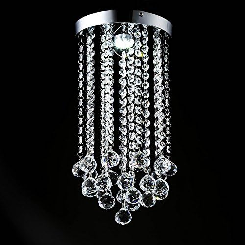 Trioy Life LED Crystal Ceiling Light Modern Lighting Chrome Metal Pendant Lamp Drum Shape Round Drop Chandelier 1 Bulb E14 for Bar Hallway Lounge 0405