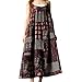 Produktbild Ba Zha Hei Damen Kleid Frau Große Größe Drucken Lose Baumwolle und Leinen Schlinge Kleid Boho Abendkleid Strandkleid Vintage Partykleid Elegant Blumenmuster Ärmelloses Kleid (3XL, rot)