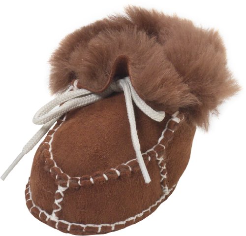 Playshoes Handmade Lambskin Baby Booties with Laces Closure (Light Brown, 0-6 months)