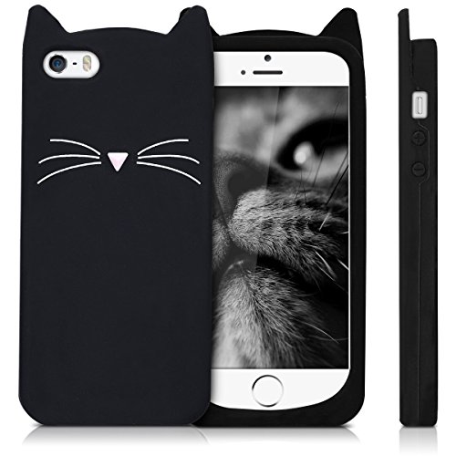 kwmobile Funda para Apple iPhone SE   5   5S - Carcasa Protectora de  Silicona  y dise  o con Gato - Cover  Trasero  de m  vil