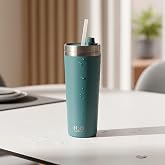 Deconox Gri Paslanmaz &Ccedil;elik Pipetli Termos Kupa - 660 ml B&uuml;y&uuml;k Boy (Venti) - Sıcak ve Soğuk Tutan Mug - Ara&ccedil; ve Ofis Tipi Bar
