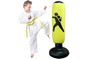JanTeelGO Sac de Boxe 160cm, Gonflable de Boxe autoportant Tour Stand Fitness Target Sac, MMA Punching Coup de Formation Tumbler Sac pour Les Enfants Adultes Soulager Body Building Pression