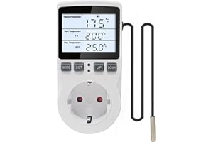 KETOTEK Enchufe Termostato con Sonda 220V, Función de Retroiluminación, Enchufe Controlador de Temperatura Digital para Incubadora Invernadero Reptil, Modo Calefacción/Refrigeración