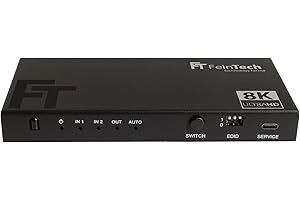 FeinTech SW212 Commutateur HDMI 2.1 2 en 1 Out avec extracteur audio 4K 120 Hz 8 K VRR Ultra HD SPDIF Toslink