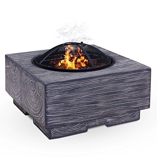 Livivo Wood Effect Fire Pit Brazier With Mesh Spark Guard Bbq Grill Insert Metal Fire Pokeriron