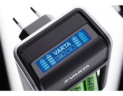 Varta Caricatore A Spina Lcd Aa/Aaa/9V E Dispositivi Usb (Incl. 4X Aa 2100Mah) 4008496773510 - 57677 Lcd Plug Charger - Nero