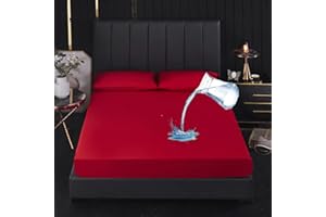 Menkala Matratzenschoner Wasserdicht 90x200cm Spannbettlaken Atmungsaktive Matratzenauflage Inkontinenzunterlage Waschbar Matratzentopper wasserdichte Matratzenbezug TPU Folie Inkontinenzauflage Rot