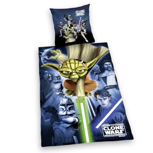 Herding 467201050 Clone Wars Bettwäsche, 80 x 80 cm + 135 x 200 cm mit Knopfleiste , Biber / Flanell
