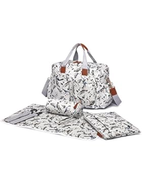Miss Lulu 4-teilige Windel Wickeltasche Set Mit Blumen+Vögel Drucken Große Babytasche Henkeltasche Schutertasche...