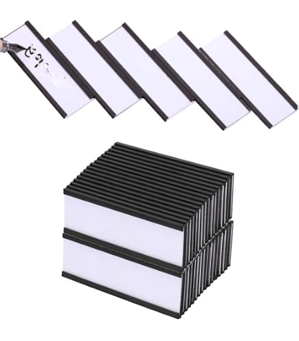 Esforzarse Confezione Da 50 Supporti Magnetici Per Etichette, Magneti Per Lavagna Magnetica, Etichette Per Barattoli, Scaffale Plastica Con Porta Carte Dati Magnetiche Con Protezioni(7,6 X 2,5 Cm