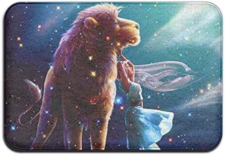 Starry Sky Galaxy Lion Leo And Beautiful Girl Non-slip Indoor Outdoor Doormat Inside Outside Front Door Mat Rectangle Carpet Floor Rug For Boy Bedroom