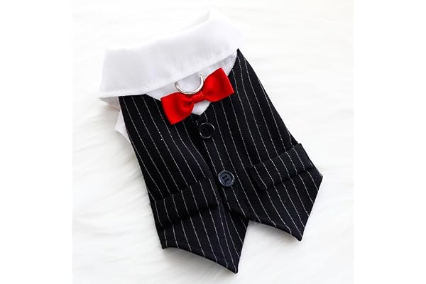 KUTKUT Cotton Tuxedo Bow Tie Suit for Small Dogs Cats, Pet Wedding Dress Shirt for Christmas Birthday Costumes, Formal Attire (Size:L, Chest:44-48cm), Black & White, 1 Count