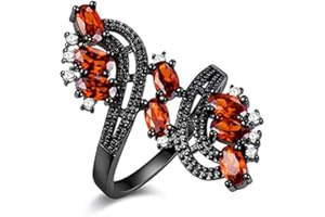 Uloveido schwarz plattiert Blume offener Schwanz Ring Baum Blatt Leben Symbol Ring mit roten ovalen Zirkonia J656 - neu