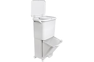 WELL HOME MOBILIARIO & DECORACIÓN Papelera de reciclaje de clasificación selectiva con pedal, ruedas y asa de doble compartimentos de 38L (24L + 14L).