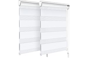 vounot Lot de 2 Store Enrouleur Jour Nuit Tissu Double avec ou sans Perçage 55x150cm Protection de Votre Vie Privée Rideau pour Fenêtres et Portes Store Chambre Facile à Installer avec Clips Blanc
