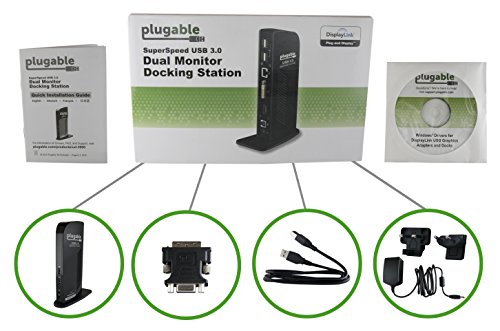 Plugable USB 3.0 Universelle Dockingstation mit zwei Videoausgängen für Windows 10, 8.1, 8, 7, XP (HDMI / DVI / VGA, Gigabit Ethernet Schnittstelle, Audio, 2 USB 3.0 Ports, 4 USB 2.0 Ports, 20W AC Netzadapter) - 5