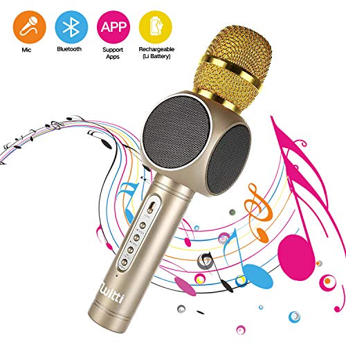 Wireless Karaoke Microphone, Switti 4-in-1 Portable Bluetooth Karaoke Microphone Machine kids Portable Speaker and Player for KTV Outdoor Family Party Music, Gift for Children iOS & Android (Gold)