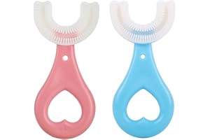 ZALUJMUS Set of 2 Kids U-Shaped Whole Mouth Teeth Brush, Silicone Bristles Massage Gums, All-Round Cleaning, Manual (2-6Y, Blue+Pink)