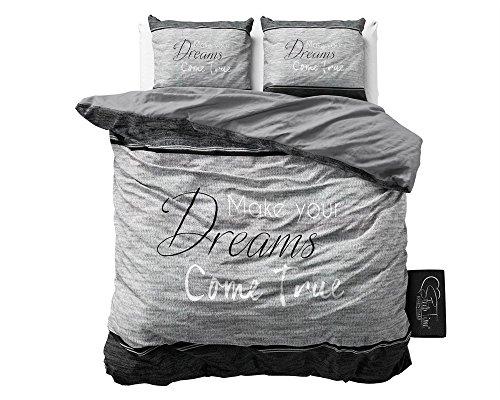Bettwäsche Sleeptime True Dreams, 200cm x 200cm, Mit 2 Kissenbezüge 80cm x 80cm, Grau - 5