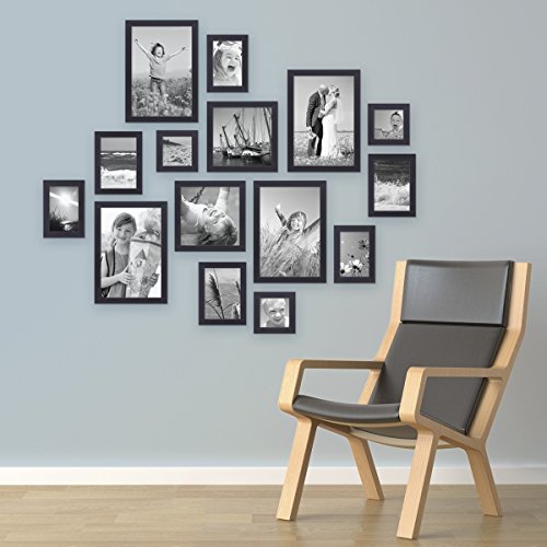 15er Set Bilderrahmen Modern Schwarz Massivholz 10×15 bis 20×30 cm inklusive Zubehör zur Gestaltung einer Collage / Bildergalerie - 3