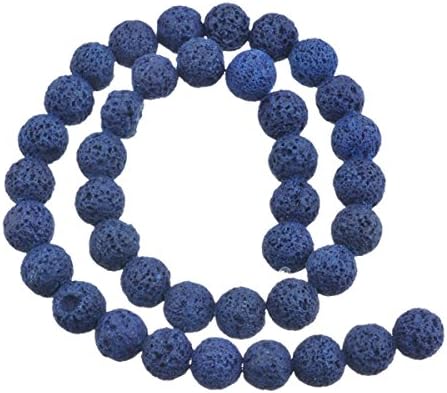 Shichique Deep Blue Natural Lava Rock Stone Gemstone Round Loose Volcanic Beads String 10mm