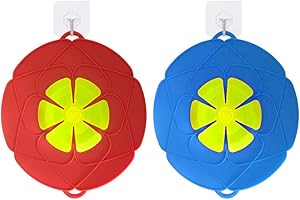 BEAUTYBIGBANG 2PACK Spill Stopper Lid Cover Boil Over Spill Stopper Silicone Spill Stopper for Pans Pots Boil Over Safeguard 10" - 11.5" in Multi-Function Kitchen Tool Blue Red with 2 Hooks
