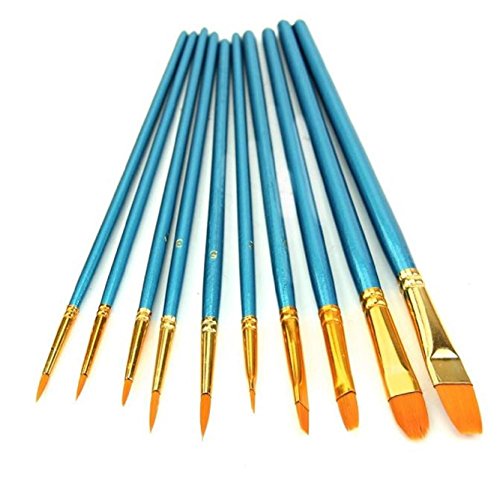 Susenstone 10Pcs Artists Paint Brush Set Acrylic Watercolor Round Pointed Tip Nylon Hair