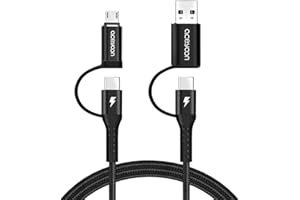 aceyoon Kabel do wielokrotnego ładowania, 4 w 1 PD/QC 3.0 kabel do ładowania (USB + 2 USB C + micro USB) szybkie ładowanie micro USB na USB C w oplocie C, nylonowy kabel USB C na USB C