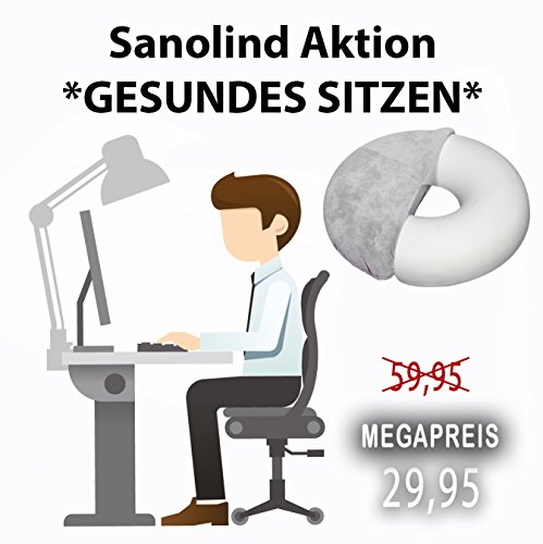 Hilfe bei akuten Sitzbeschwerden! Orthopädischer Sitzring bei Rücken- / Steißbein- und Hämorrhoidenschmerzen. Schmerzlindernd durch ringförmige Öffnung in der Mitte. Sanolind® Markenqualität. (Grau) - 7