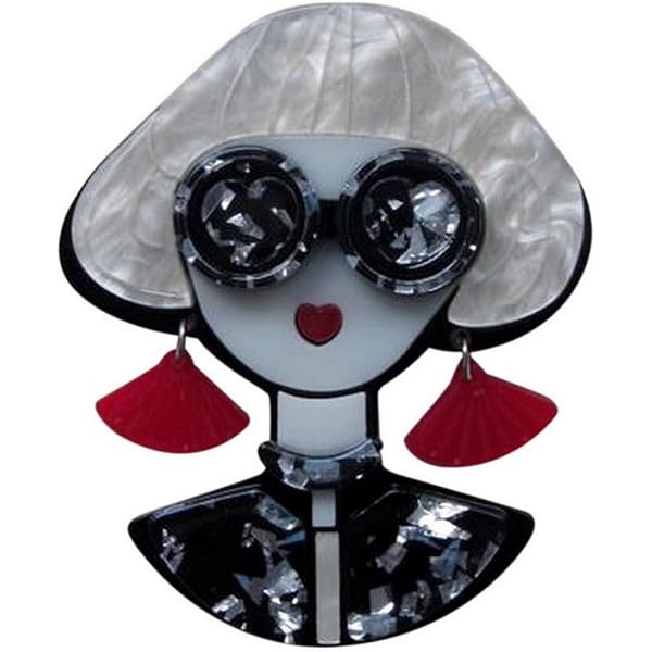 Spilla Gioiello Per Viso Da Donna Con Lunetta E Orecchini Rossi., 6,5 X 4,5 Cm, Acrilico