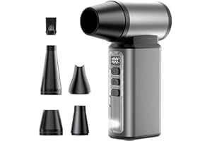 Jkevow Soplador de Aire Potente, 6 Velocidades Ajustables con Pantalla Digital y Linterna LED Superpotente Eléctrico Air Duster, Adecuado para Ordenadores, Aparatos Electrónicos, Sofás y Coches