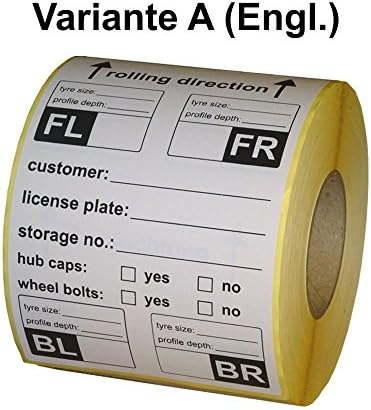 TYRE/Tire Storage Labels Labels Extra Strong Adhesive – 100 x 150 mm 200 Labels A Variation – English
