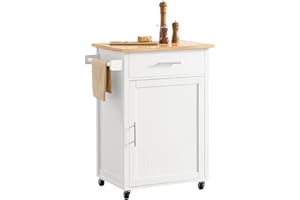 SoBuy Carrito Auxiliar con Ruedas Mueble Auxiliar de Cocina Carrito Cocina con cajón y Puerta Mesa Auxiliar Cocina Blanco-Naturale 68x46x90 cm FKW102-WN