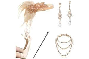 mefound 1920 Accessories Set - Roaring 20's Theme Flapper Costume Gatsby Accessories Set Fashion Vintage Headband Necklace Earrings Long Gloves bracelet Holder For Women