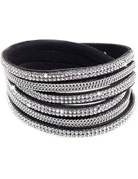 Armband Wrap Slake Kristall Straß Kette Glanz aus Leder schwarzen Wildleders